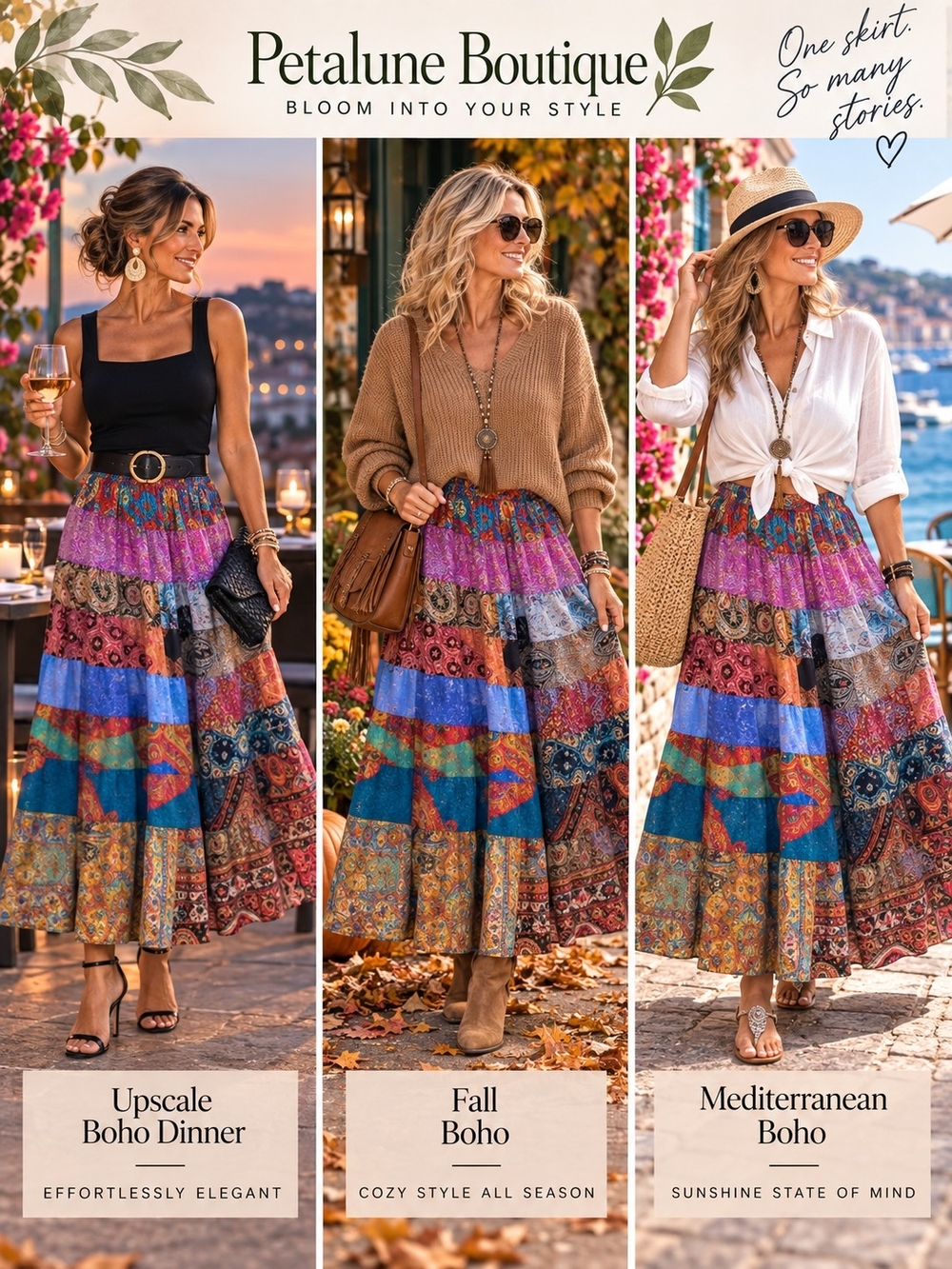 195 Multicolor Boho Tiered Maxi Skirt